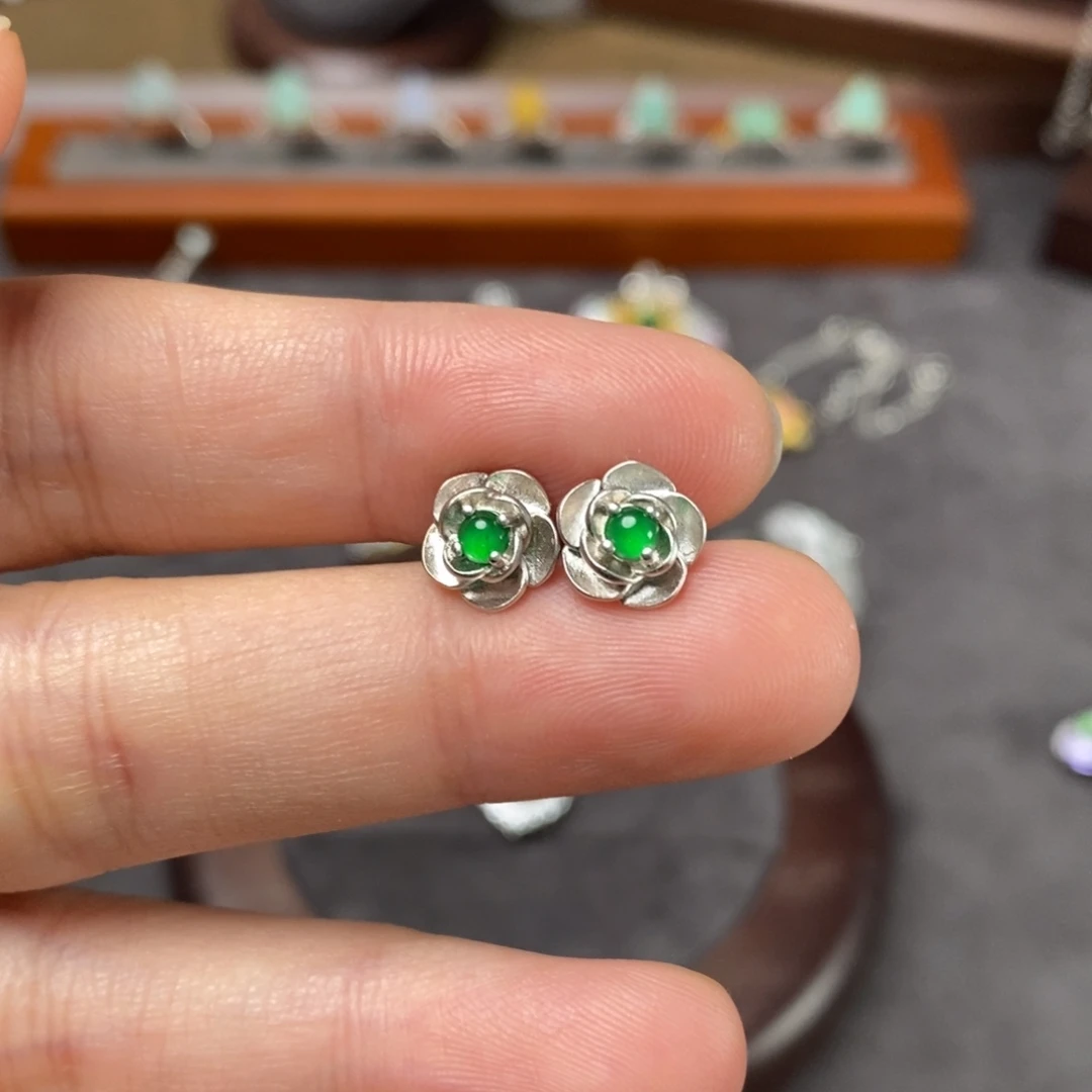 翡翠银S925镶嵌耳饰
