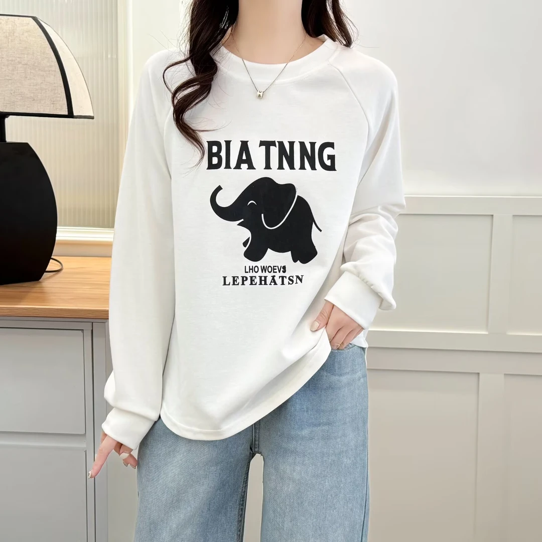 梦冬佳--110-200斤大码女装胖mm春装百搭宽松休闲圆领上衣T恤打底