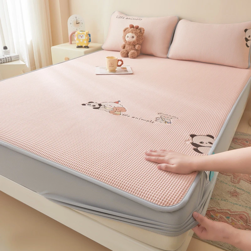 A类夏季冰豆豆凉席床笠三件套冰丝席可机洗床单床笠空调软席子