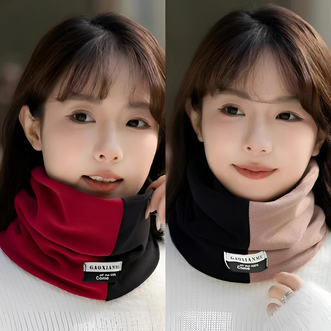 时尚加绒双拼围巾男女加厚骑行防寒保暖百搭冬季套头护颈椎围脖