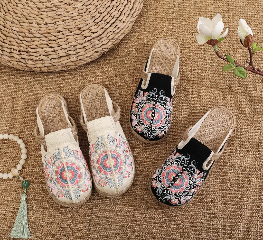 手工老北京布鞋女士拖鞋麻头舒适透气吸汗亚麻风渔夫鞋室内室外穿