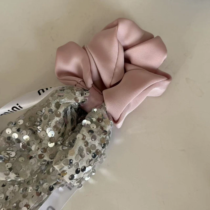 精致超闪字母亮片蝴蝶结飘带发圈