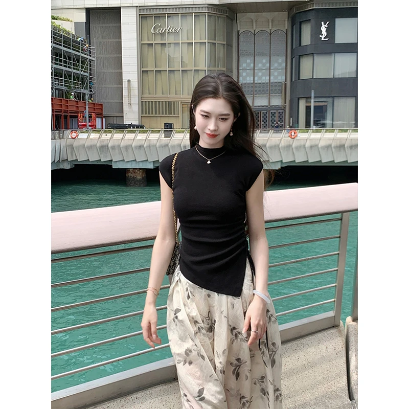 凌茜【墨昙】国风新中式黑色修身藏肉显瘦上衣宽松休闲遮肉显高长裤