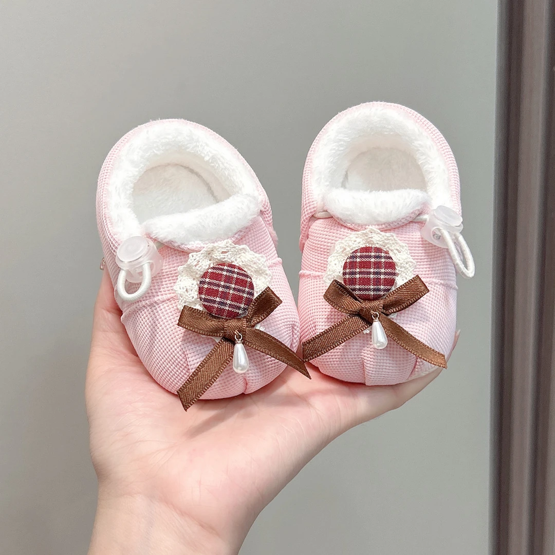 婴儿步前鞋春秋冬保暖地板袜鞋0-1岁女宝宝防滑软底蝴蝶结