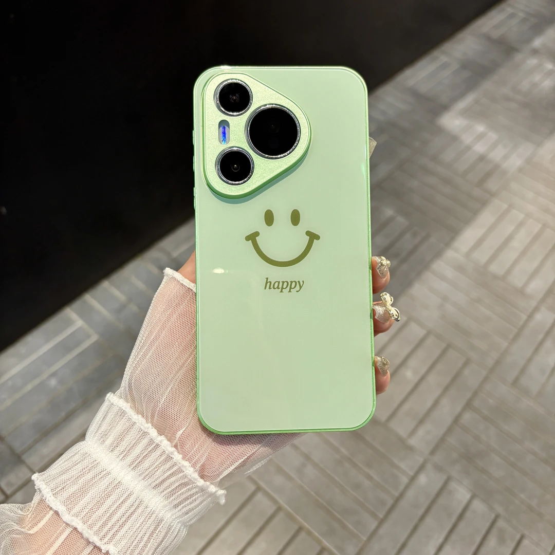 苹果/华为/oppo/vivo/小米 Happy笑脸适用pura70玻璃防摔手机壳