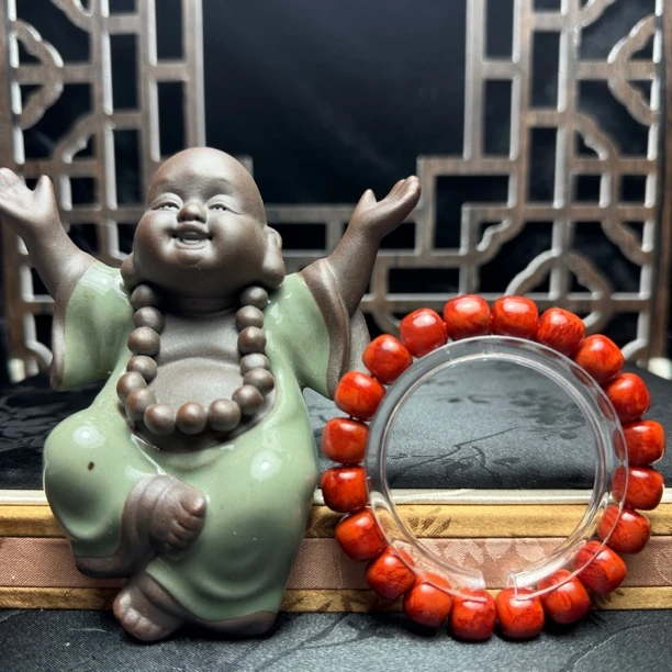 精品原矿天然南红柿子红火焰纹满色满肉老型手串单圈素款