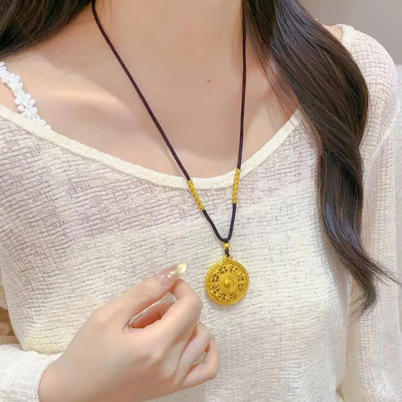 非金属布艺项链 盘龙鎏金绳万福金安八宝罗盘手工毛衣链项链饰品