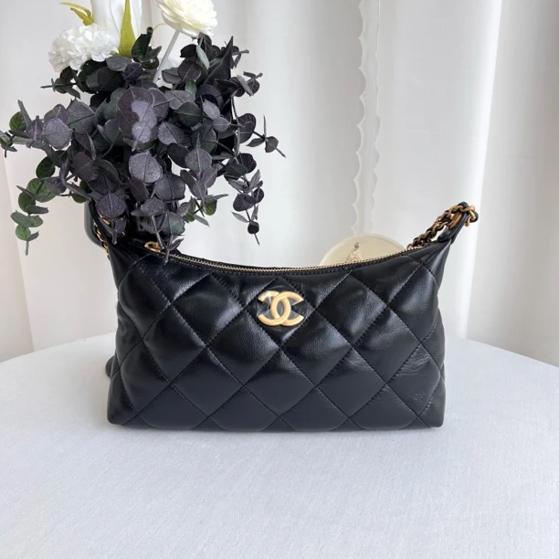未使用 Chanel/香奈儿 香奈儿25S 黑金hobo小号单肩包 芯片款