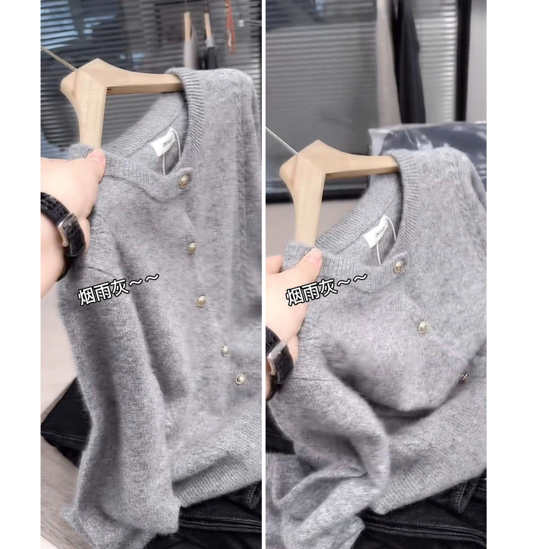 纯色软糯毛衣开衫上衣女2025秋冬高级感小个子内搭叠穿毛针织衫
