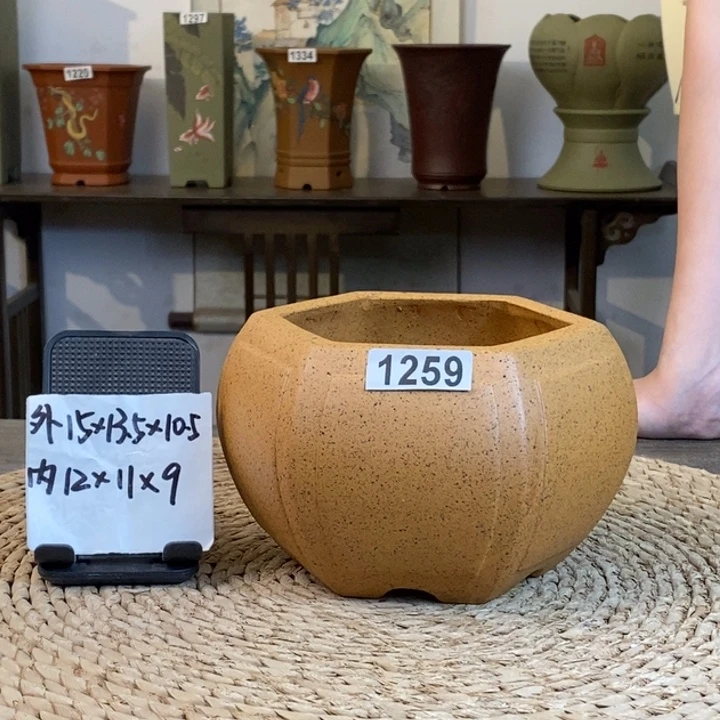 紫砂花盆 放漏柴烧宫灯奎面六方1259