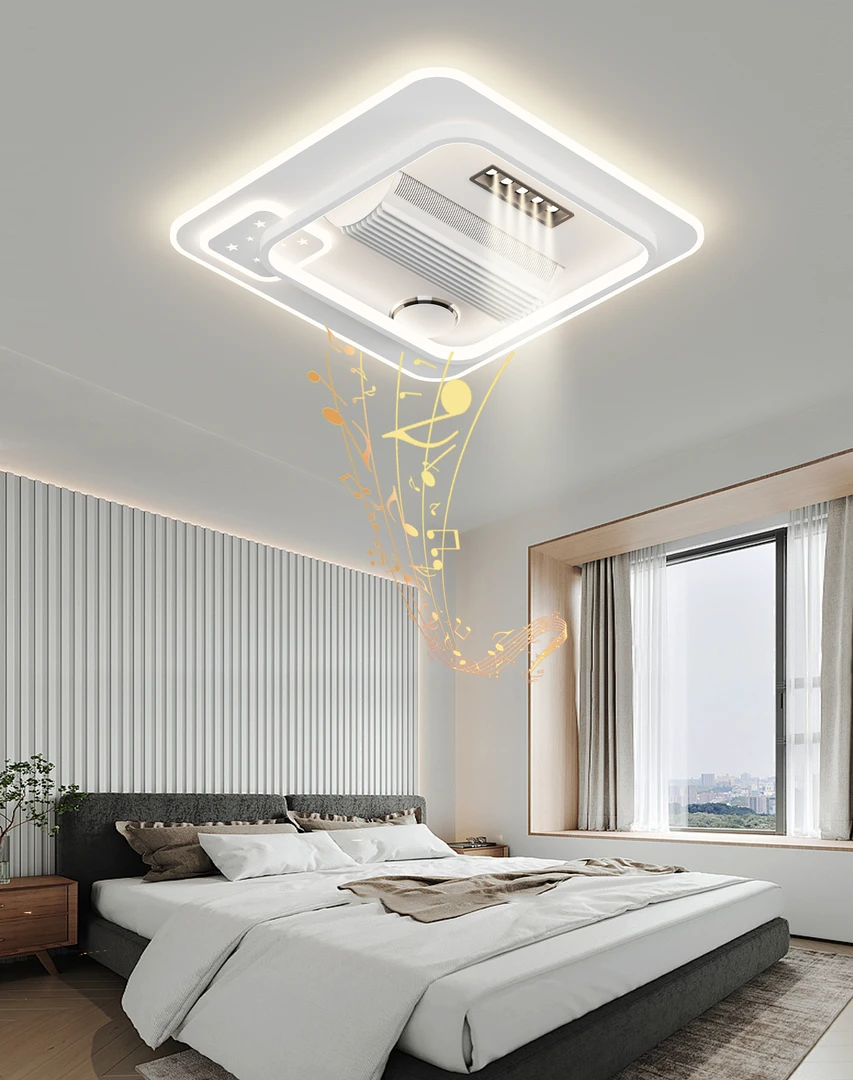 新款无扇叶风扇音响方形圆形灯高端大气上档次带语音遥控器