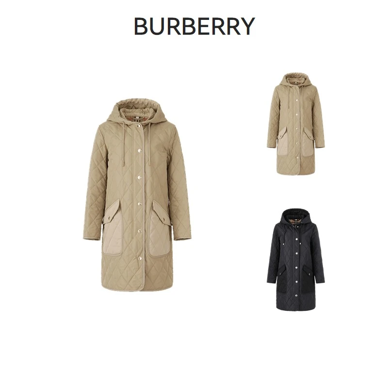 Burberry巴宝莉 女款菱形绗缝中长款大衣棉服80726701
