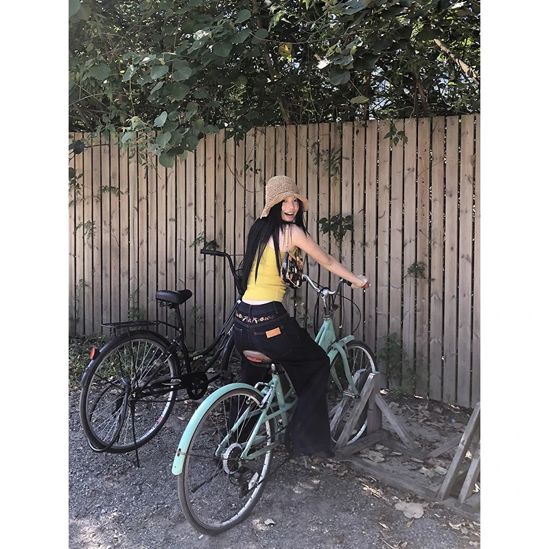 【HRG清仓】简约复古百搭宽松阔腿牛仔裤1215#