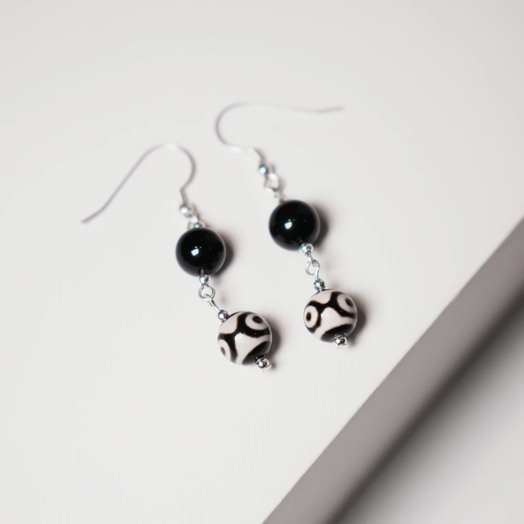 岚宫措|三眼天珠耳环L546