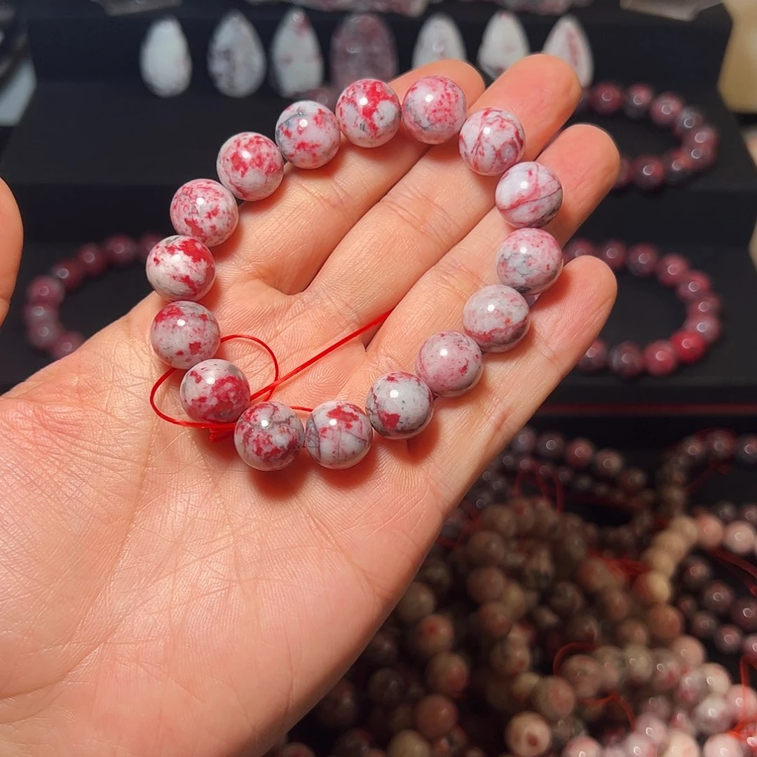 小***豆天然辰砂原石玉化手串