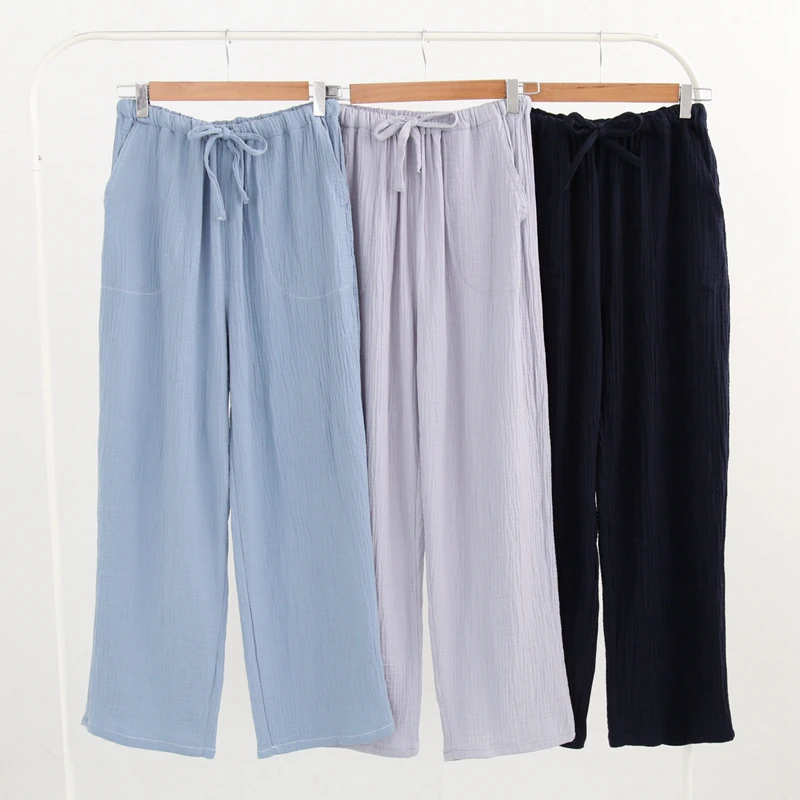 纯棉情侣长裤皱皱棉款家居服柔软睡裤春夏舒适薄款家居裤