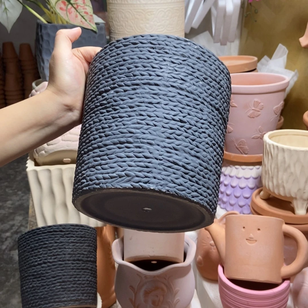 18×17黑色麻绳盆 粗陶1个