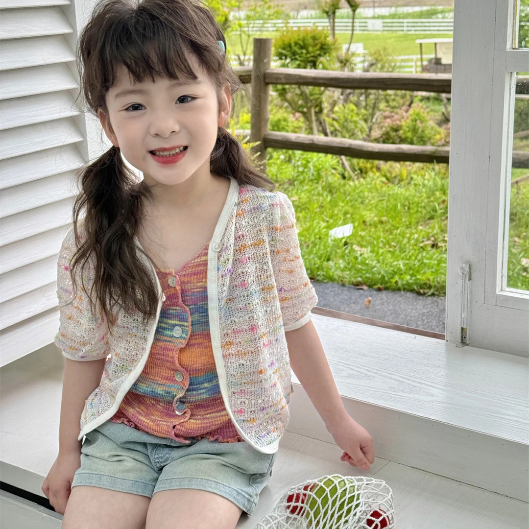 女童镂空针织开衫夏季新款儿童半袖镂空韩版上衣G-12341