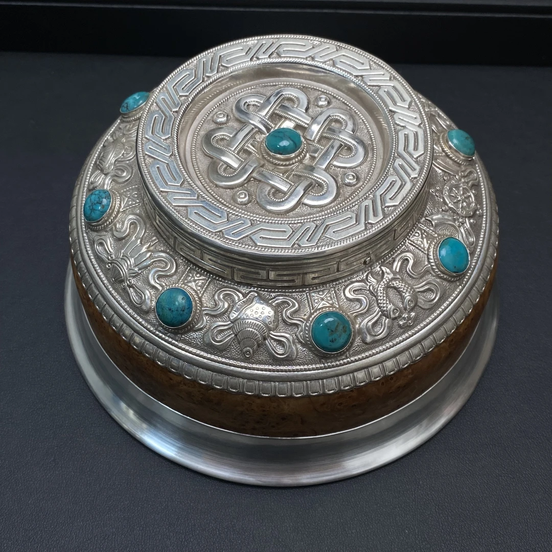 足银银制品 桦木根镶嵌银碗 YW00033