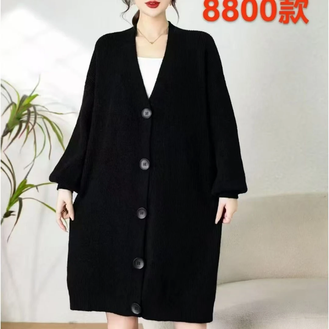 宽松型显瘦V领女常规针织慵懒风毛衣衫加厚薄款休闲