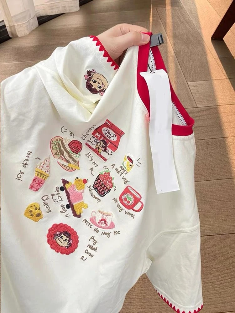 夏日新款不二妹妹短袖卡通可爱刺绣T恤重工工艺设计小众感潮牌女