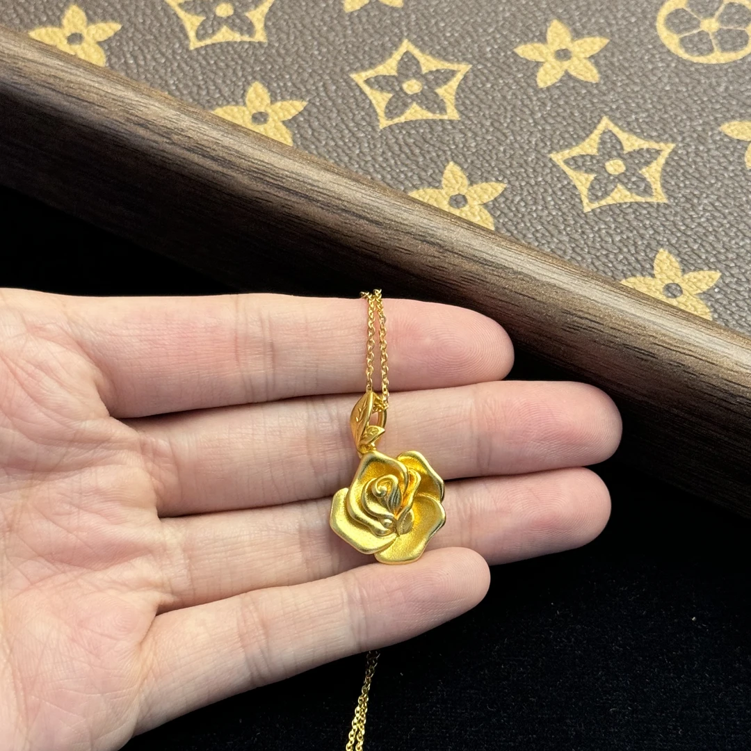 合金吊坠 高保色【玫瑰花吊坠】百搭坠链精致