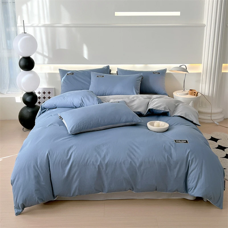 纯色简约纯棉学生宿舍上下铺三件套床上用品床单被套全棉南通家纺