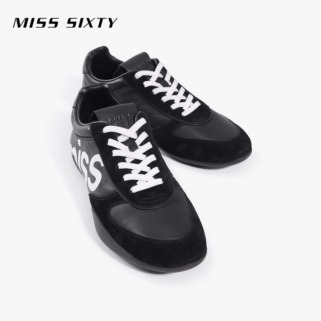 Miss Sixty2025夏季新款运动鞋女双鞋带牛皮革拼接撞色字母休闲鞋