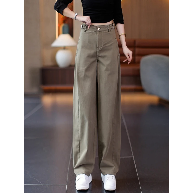 复古休闲工装裤女2025春秋款高腰阔腿裤今年流行高腰阔腿弯刀裤女