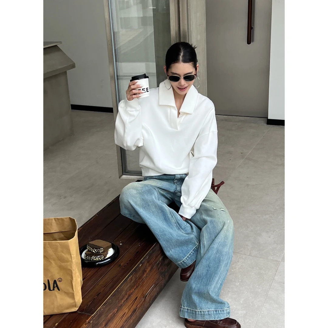 爱唯依（F）-极简风！翻领宽松休闲卫衣（UMA20562#）UMA