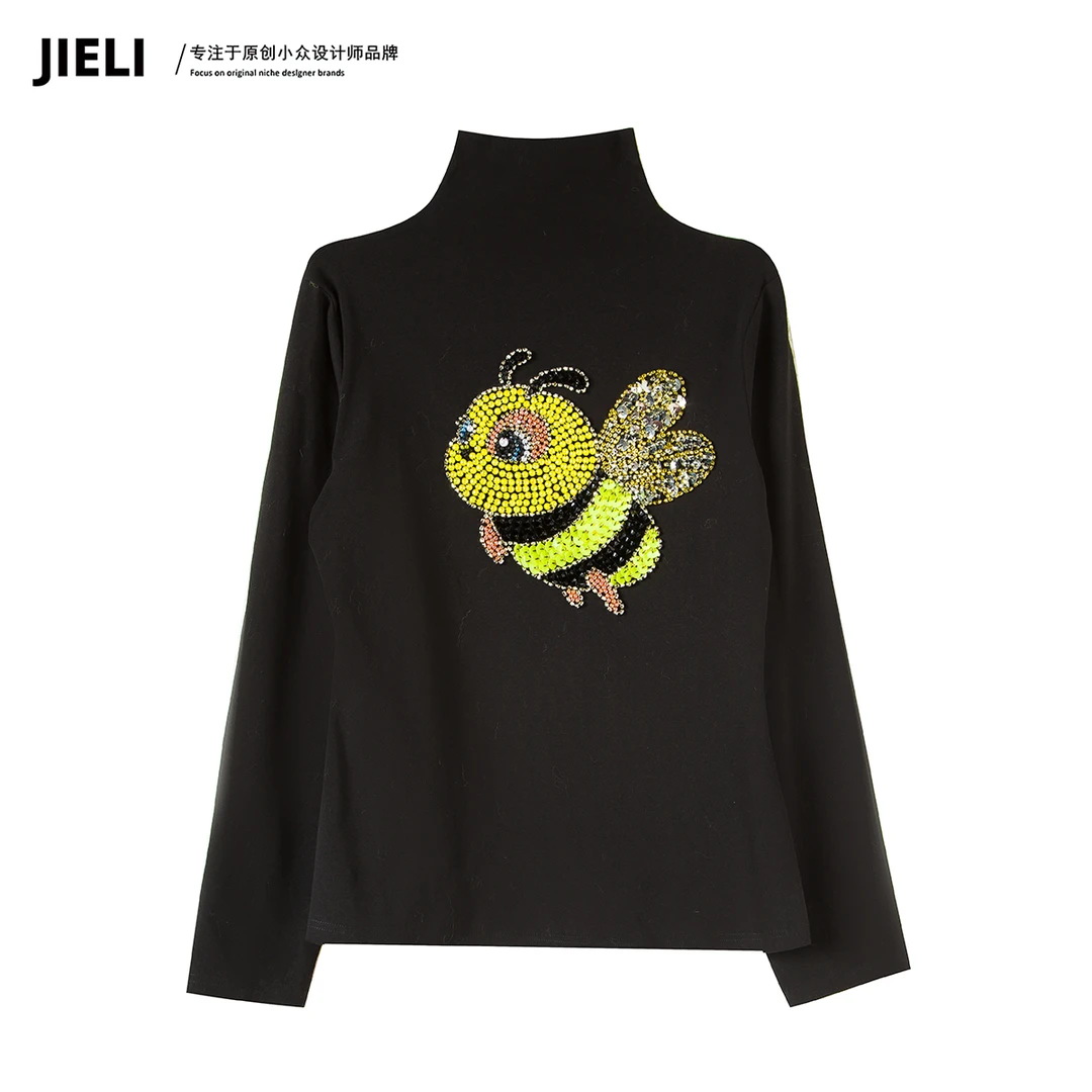 JIE LI/街力原创小众设计秋冬内搭薄款小蜜蜂黑色打底衫女T9877