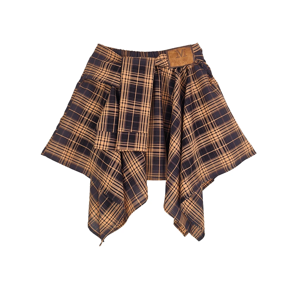 不规则时尚休闲百搭格子格纹夏季复古欧美女高腰显瘦半身裙短裙