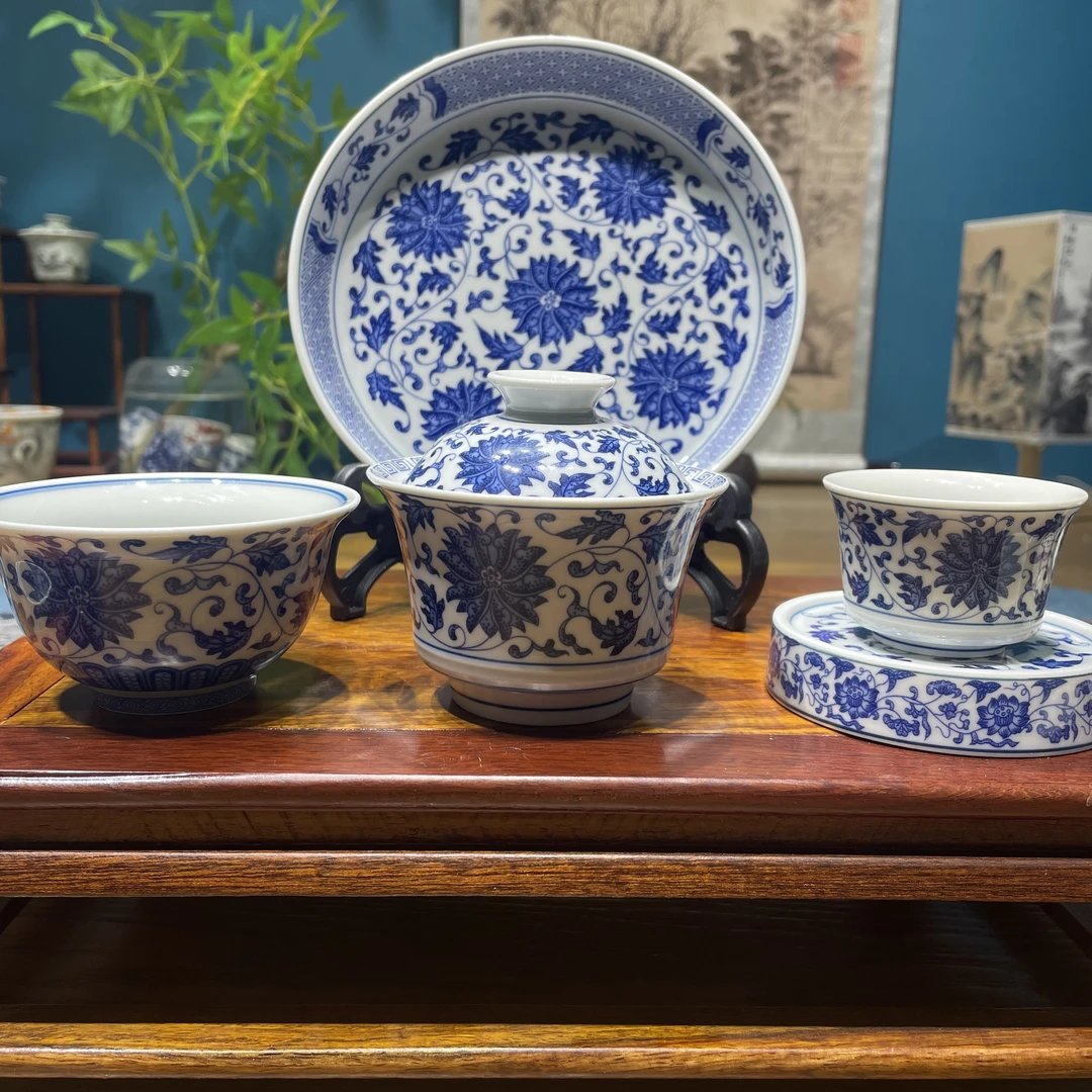 景德镇陶瓷青花缠枝莲5件套整套高档茶具