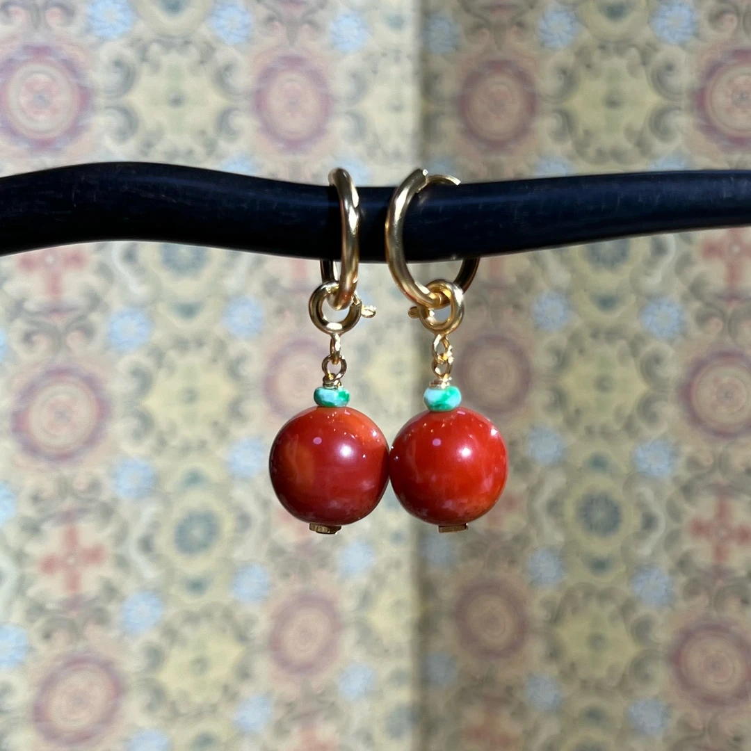 【吉殊珠宝】小满·天然南红满肉火焰纹耳坠S925银耳包两用款13加mm