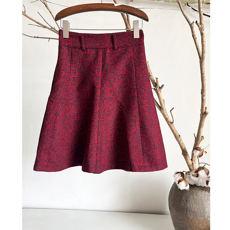 1344新款毛呢半身裙秋冬百搭时尚A字裙高腰显瘦短裙包臀提花裙