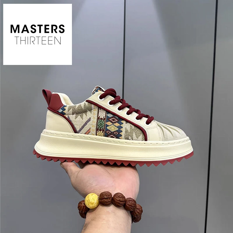 新款秋季男鞋时尚百搭防滑休闲鞋皮面刺绣厚底耐磨运动老爹鞋L803