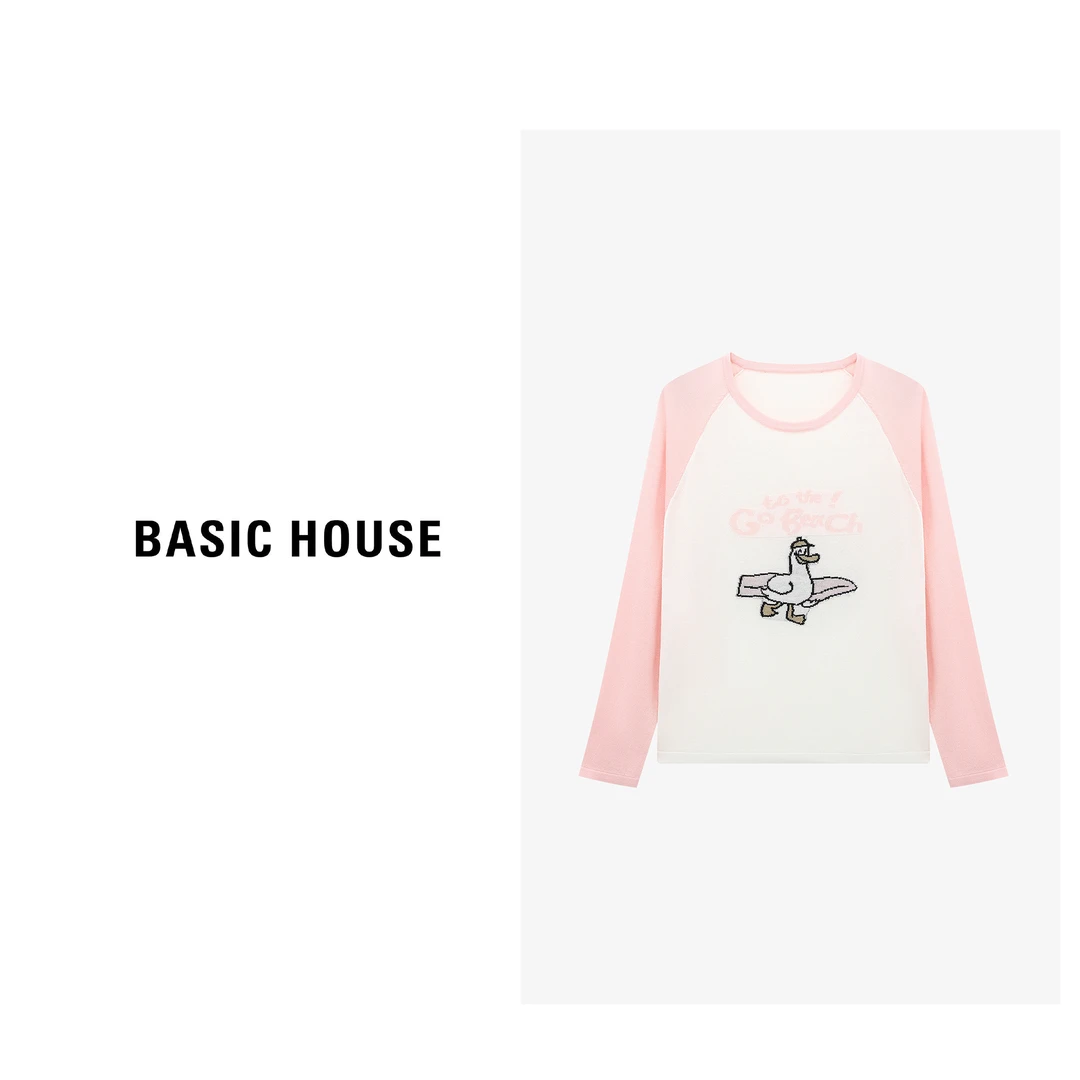 Basic House/百家好春季新款时尚撞色长袖针织衫-B0625H5N332印花