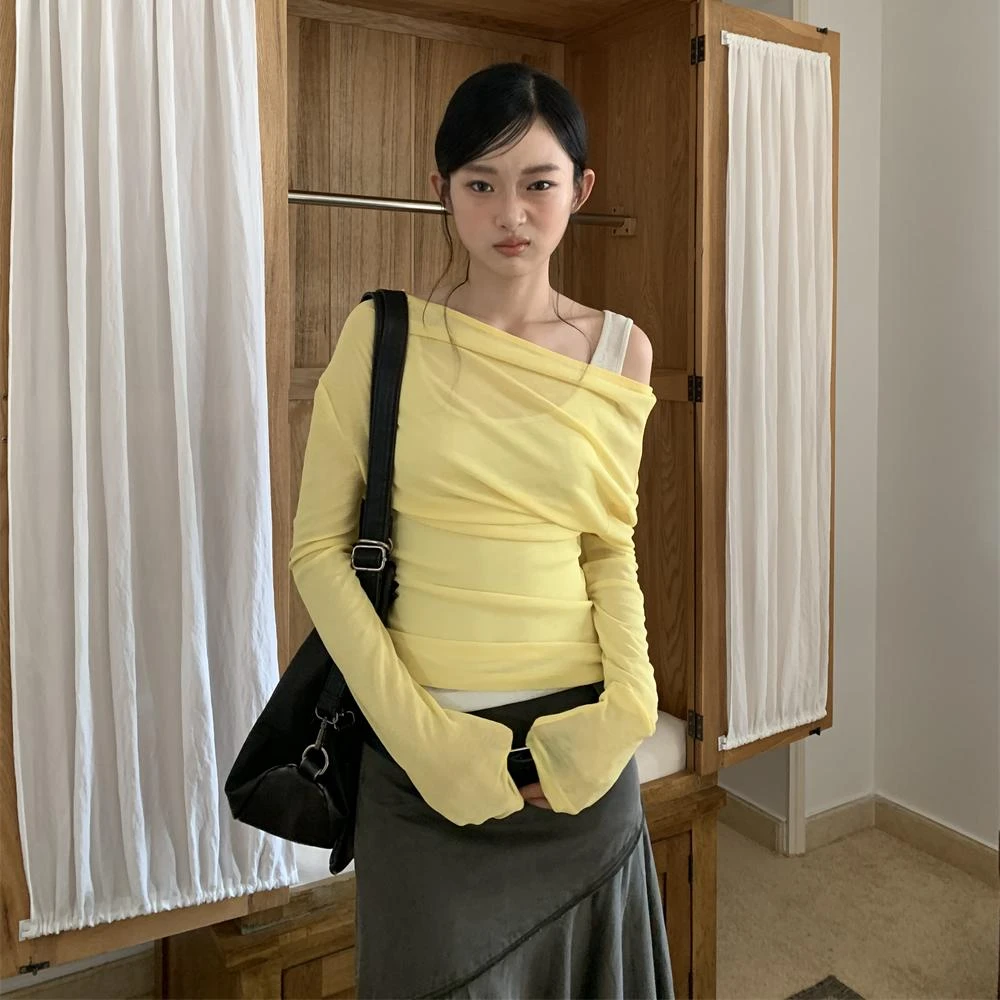 街头高级感洋气假两件慵懒宽松百搭长袖针织衫上衣