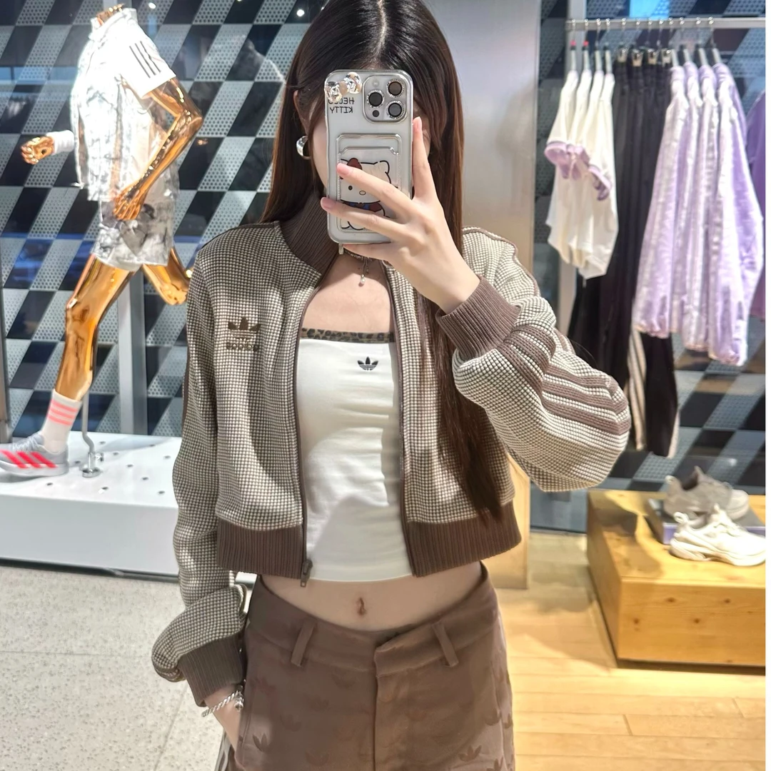 adidas华夫格针织运动宽松夹克短款外套KC2645 流光风