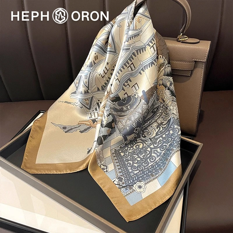 HEPHSORON真丝丝巾印花百搭中方巾系脖高级桑蚕丝丝巾礼盒送长辈