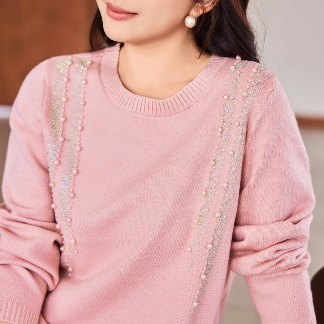 【28支莫代尔纱 】MsShe大码女装2025钉珠烫钻毛衣女E2509010