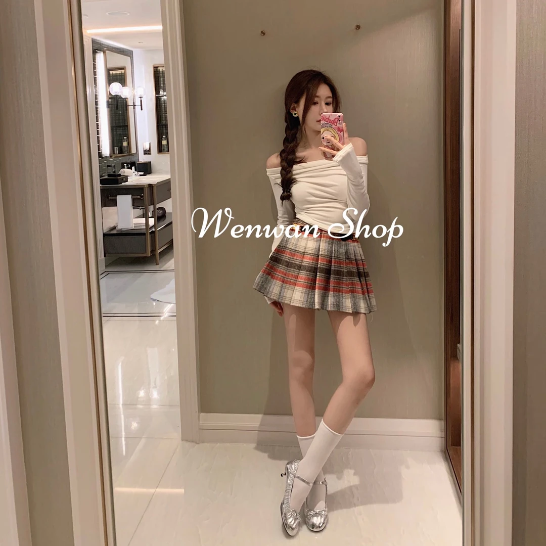 256-No退No换️【专属浪漫】少女感甜美混纺红色格子百褶短裙