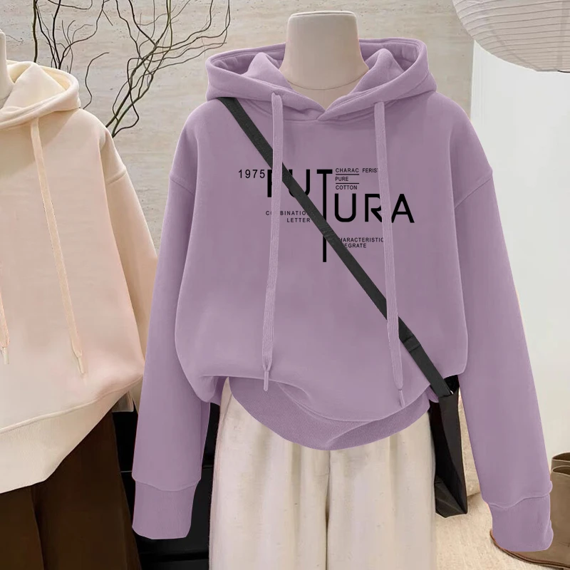 设计感小众秋冬新款2025加绒加厚套头连帽卫衣女短款宽松韩版外套