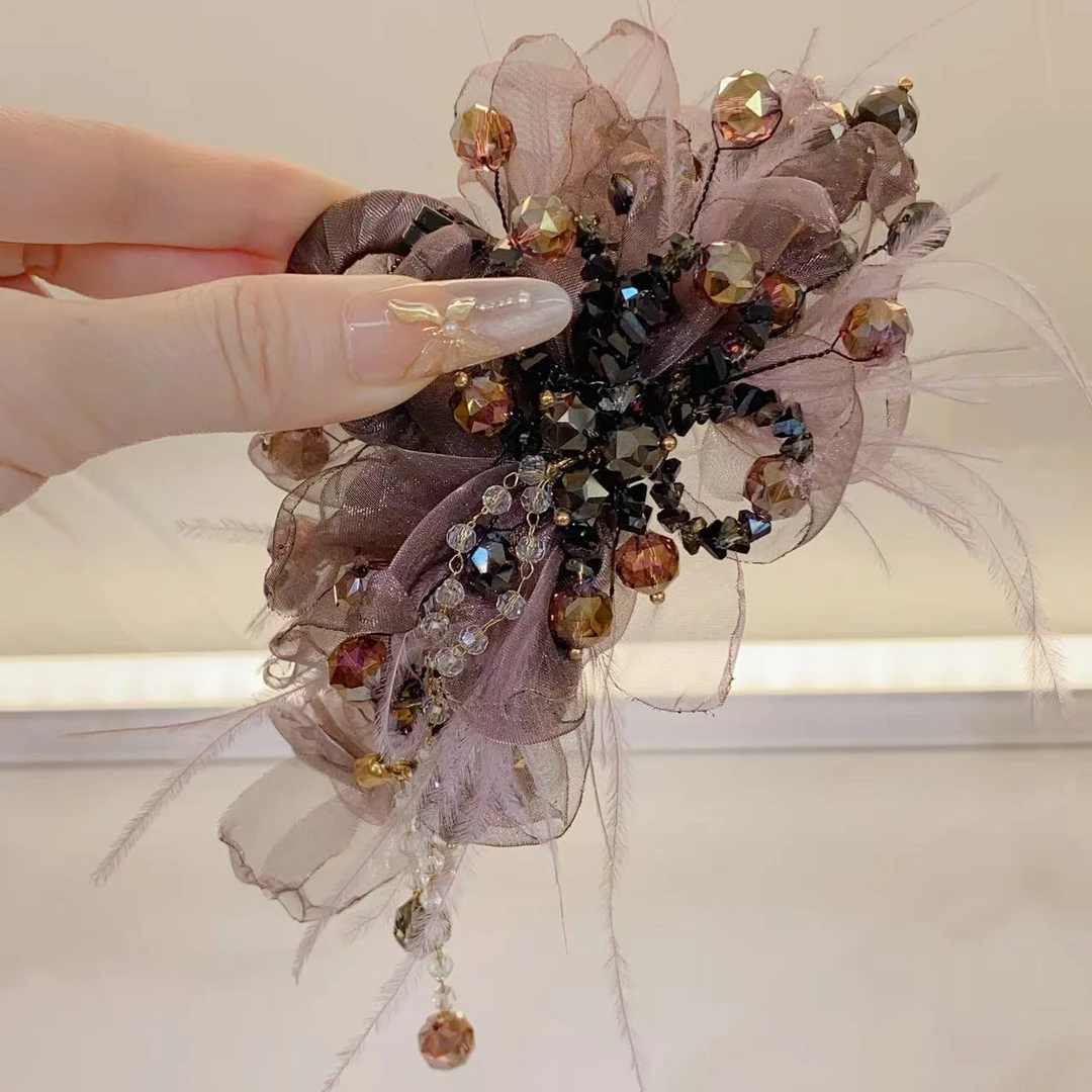 D02 时尚气质手工精致豆沙色大抓夹13厘米