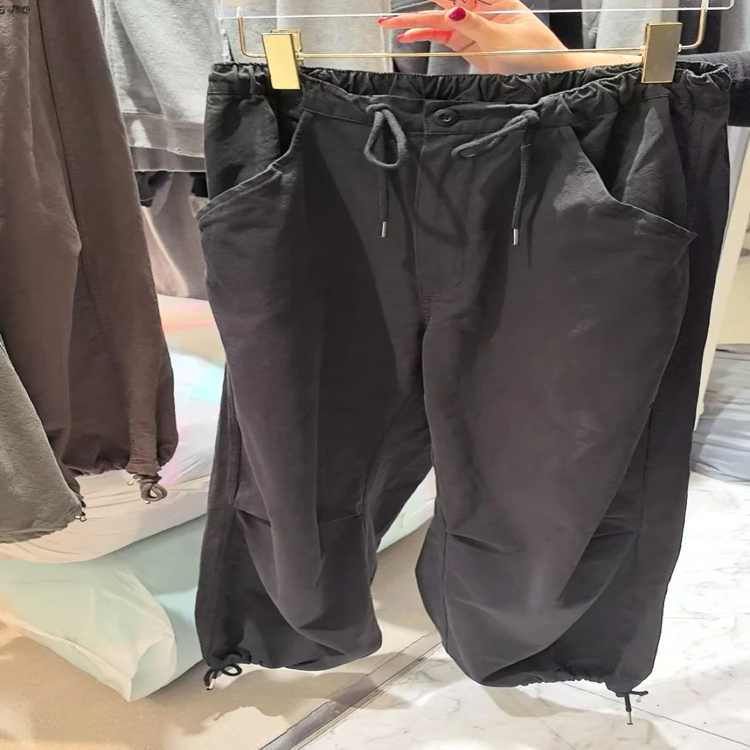 No退No换 秋季新款女士高腰宽松抽绳直筒百搭休闲工装裤
