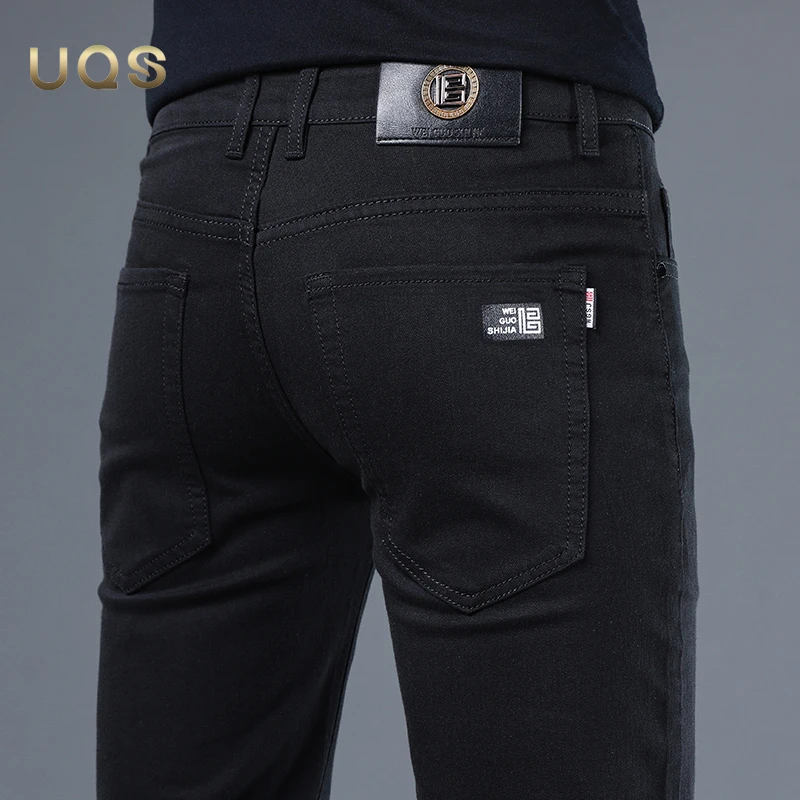 秋冬修身男士黑色牛仔裤日常百搭简约弹力小脚裤商务休闲气质长裤