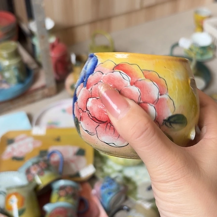 平***乐杯景德镇釉下五彩手绘微瑕