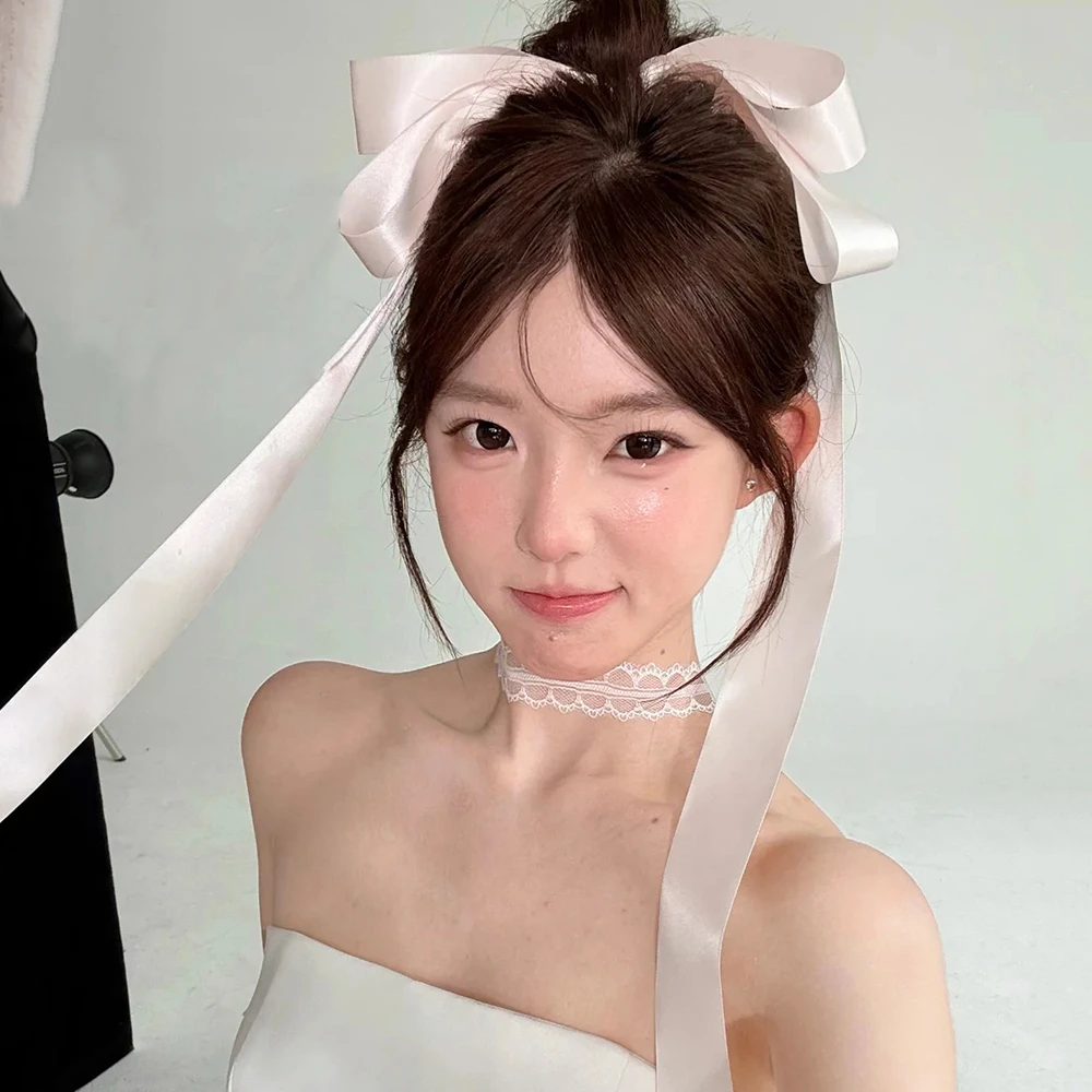 纯欲风双层白色蝴蝶结飘带发夹超仙氛围感女韩系气质飘带顶夹