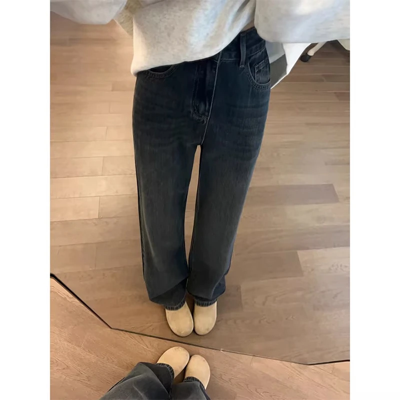 高腰直筒牛仔裤女2025年秋季新款大码胖mm梨形身材显瘦窄版阔腿裤