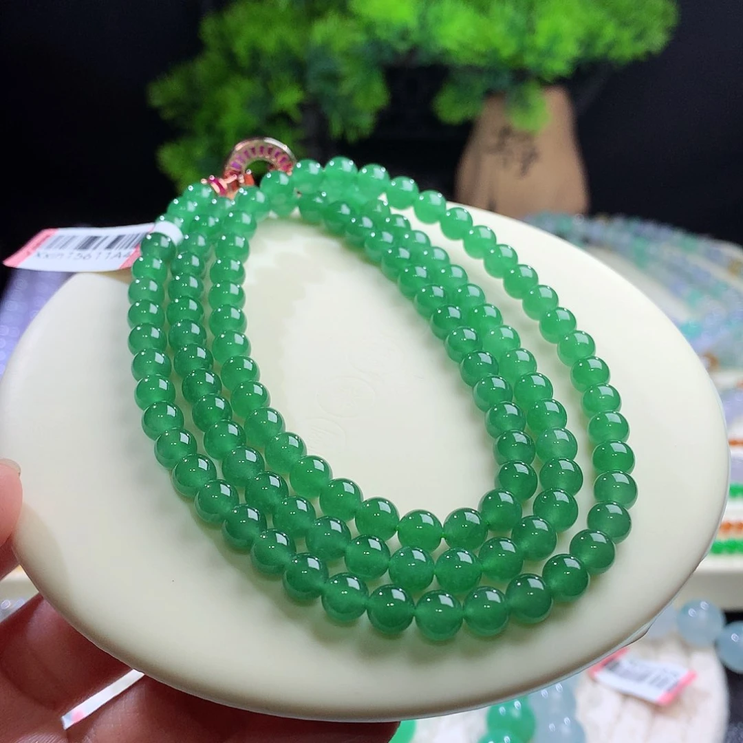 项链未镶嵌翡翠上新！满色冰绿 卡6mm
